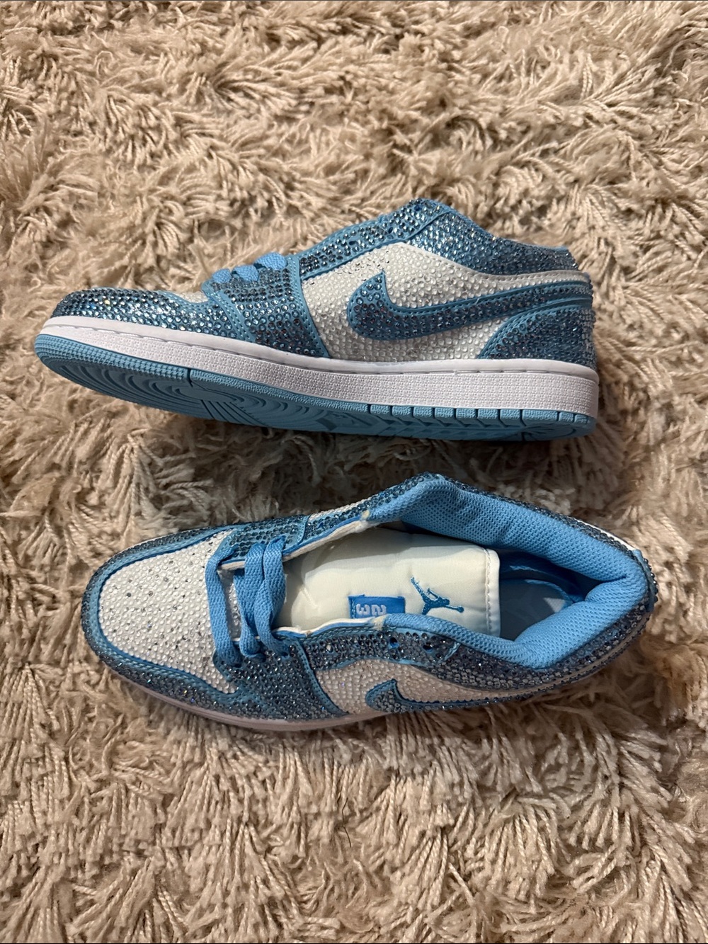 Women’s Sparkle Blue & White Jordan-Style Athletic Shoes